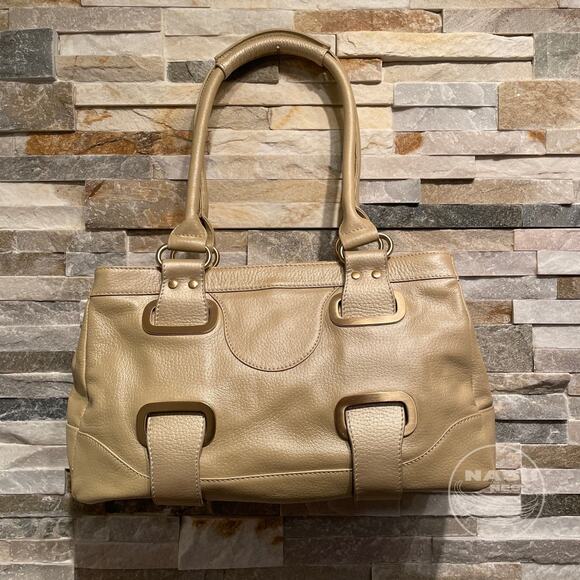 MAXX New York Pebbled Leather Satchel | Tan Neutral Gold Shoulder Leopard Tote - Picture 1 of 13